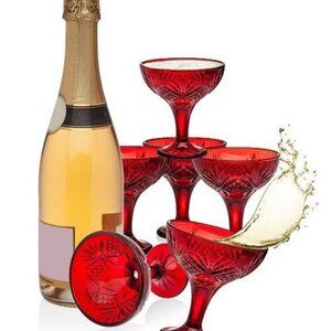 Dublin Collection Red Glass Dessert & Champagne Taster Set With Spoons